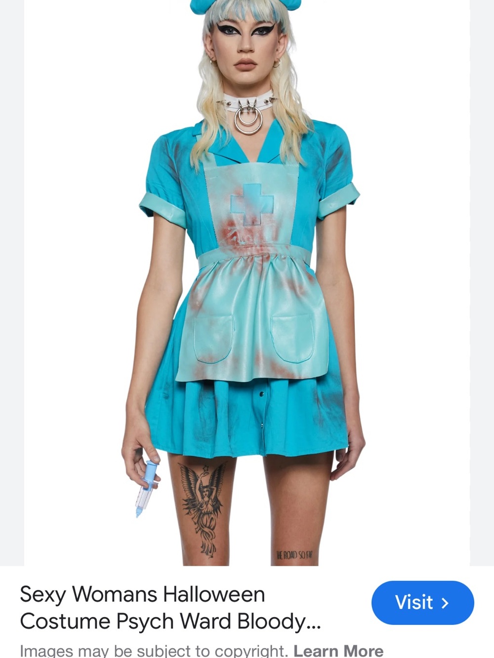 Teal Nurse Costume with Bloody Apron